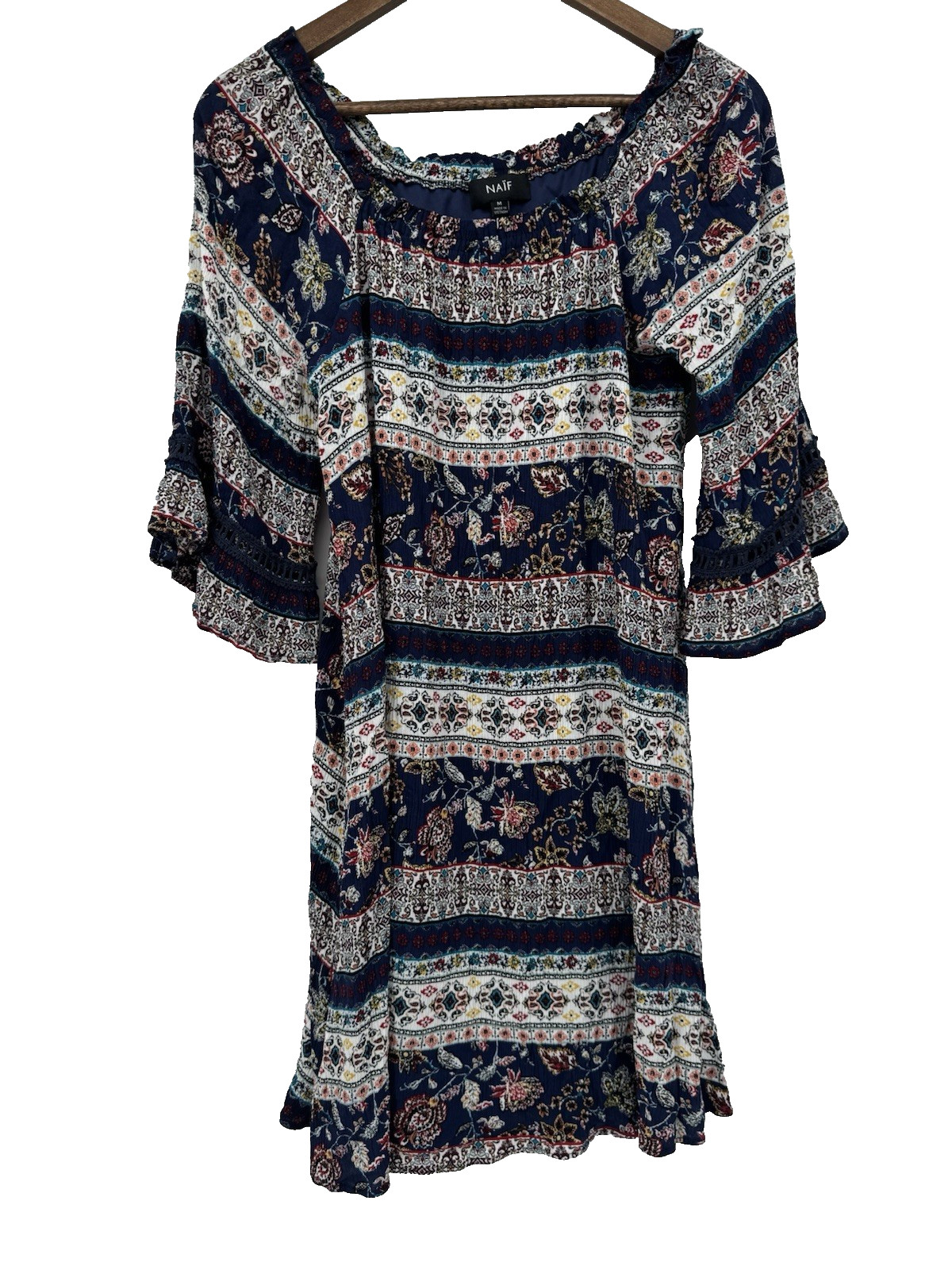 Naif Multicolor Patchwork Print Off The Shoulder … - image 1