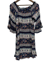 Naif Multicolor Patchwork Print Off The Shoulder Dress Bell Sleeve M Cottagecore