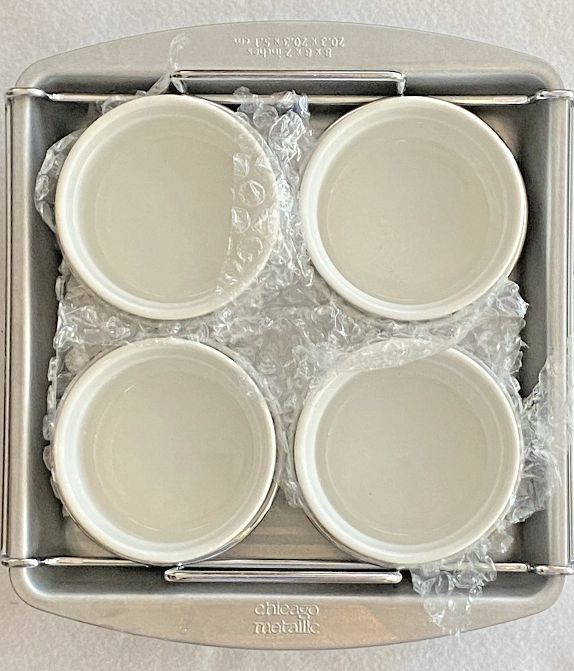 Chicago Metallic 6 Piece Custard Crème Brulle Set 4 Ramekins, Rack & Pan