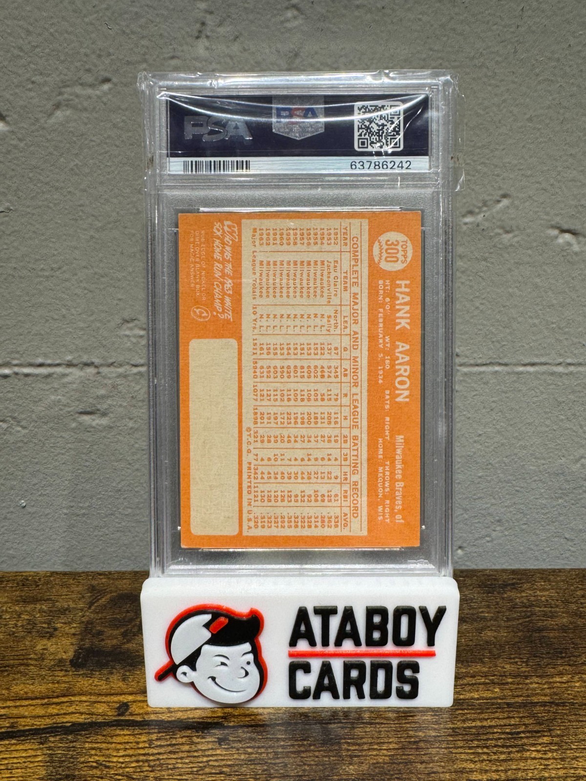 Hank Aaron 1964 Topps PSA 5 EX #300 Milwaukee Braves Vintage Baseball HOF view 2