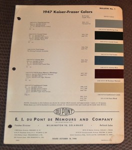 VTG 1947 Dupont De Nemours Paint Color Chips Kaiser-Frazier