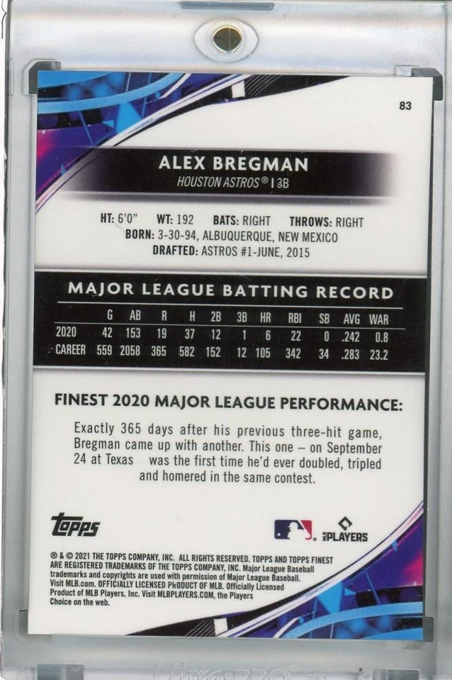 2021 Topps Finest Alex Bregman Aqua Shimmer Refractor /175 Astros Card - Image 2 of 2
