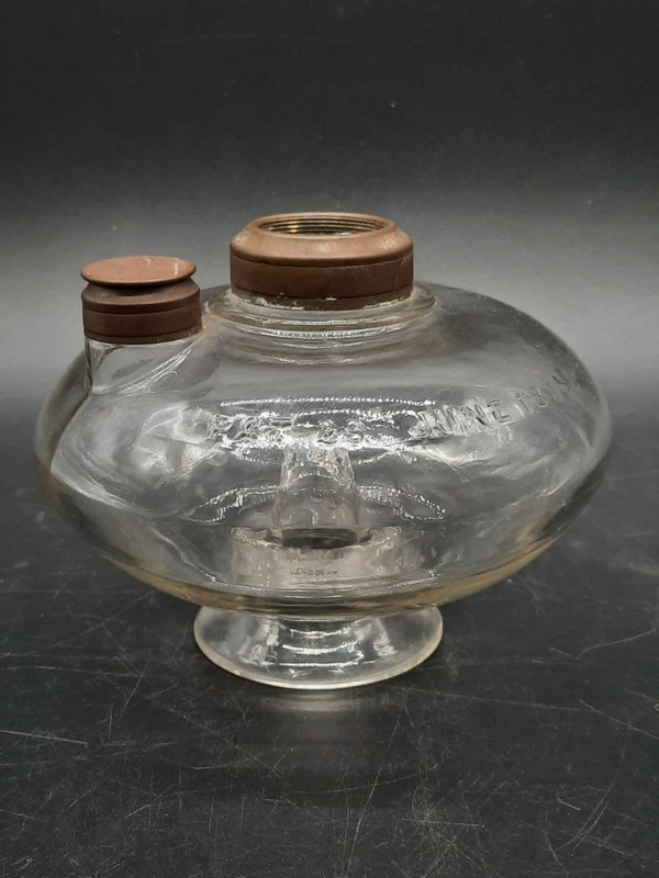 Antique Footed Glass Peg Oil Lamp Font Embossed Pat 29 June, 1875 Top Filler Cap