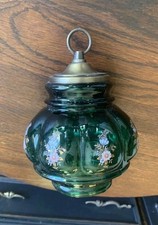 Vtg 1970-80’s Carl Falkenstein Green Bubble Floral Glass Hanging Swag Light Lamp