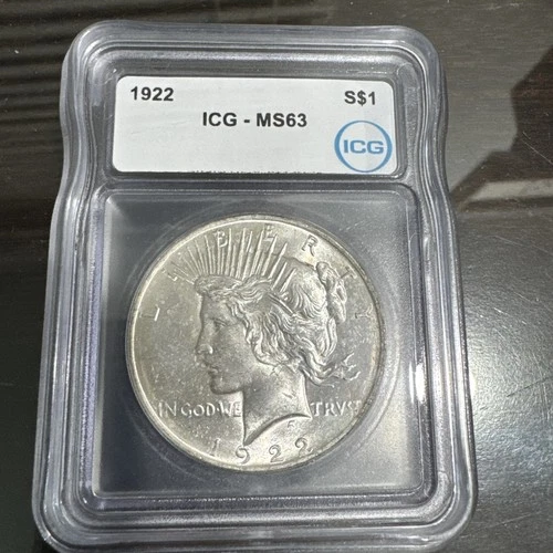 1922 Icg -MS-63 Peace Dollar I Ounce Fine Silver.