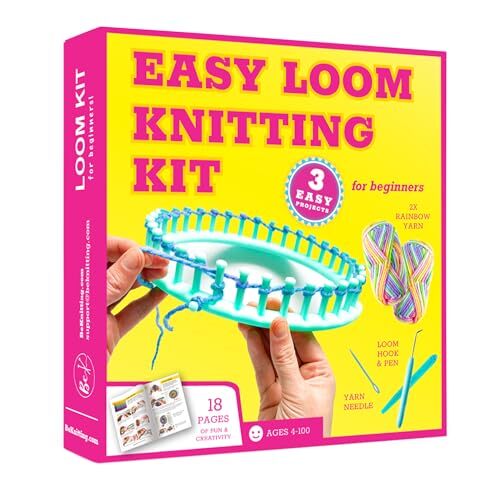 Learn to Knit Loom Kit - DIY Arts & Crafts w/Round Loom, Yarn, Crochet Hook, ...
