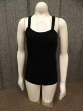 Vtg 50s 60s NEW NOS Jet Black Cotton Rubber Sleeveless Leotard Swimsuit Girls 14
