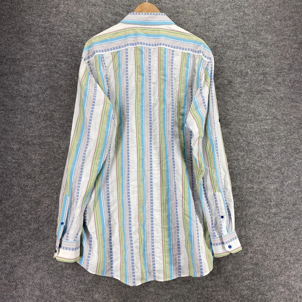 Visconti Uomo 衬衫男式 XLT 高白色条纹纽扣 2 层美化棉 — 第 2/4 张图片