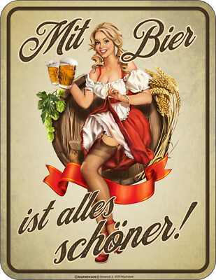 lustige Sprüche-Schilder - Mit Bier ist alles schöner - Blechschild Geschenk