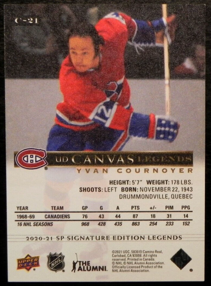2020-21 20/21 SP Signatures Edition Legends Canvas C-21 Yvan Cournoyer Canadiens - Image 2 of 2