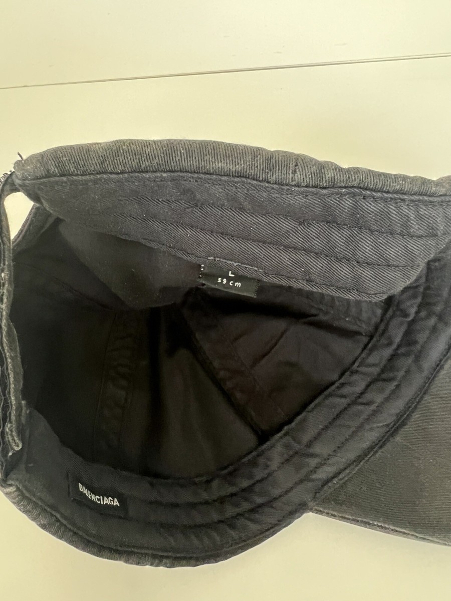 BALENCIAGA Logo Gray Baseball Cap Hat Black Adjustable Size L Used