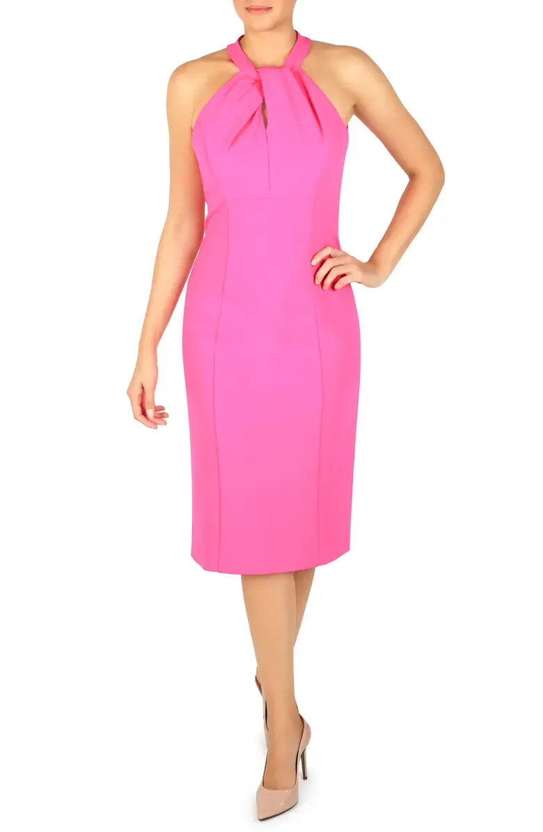 JULIA JORDAN Women's Size Fuchsia Pink Twist Halter Neck Sheath
