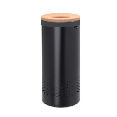 Brabantia Laundry Hamper 11.8''x11.8''x25'' 9.2 Gal. Matte Black w/Cork Lid Indoor