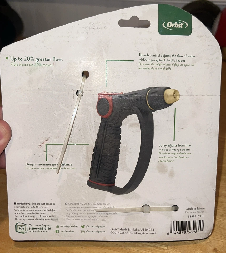 Boquilla de pulverización de control de pulgar Orbit 58984 patrón ajustable Pro Flo 80 PSI negra Foto 4 de 4
