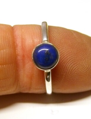 Handgefertigt 925 Sterlingsilber 6 mm Lapislazuli Stein einfacher Ring Größe H - Z+1