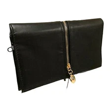 Black Faux Leather Clutch RFID Blocking Front Zip Bifold Wallet EUC