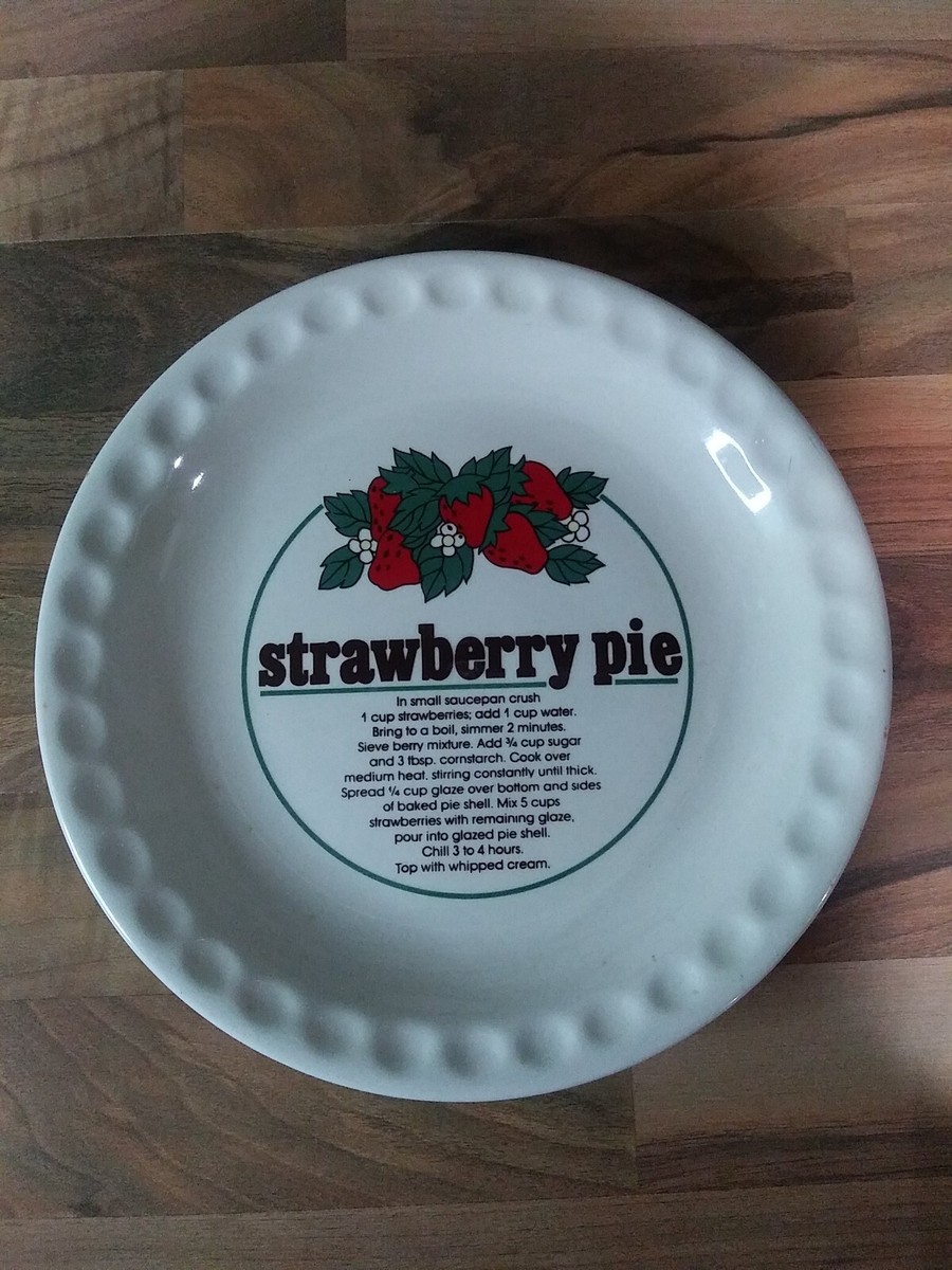 Strawberry Pie Recipe Ceramic Pie Plate 10 inch Made In China VTG Vintage  10