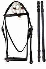 Bobby's English Tack Square Raised Fancy Stitch Leather Bridle with Laced Reins