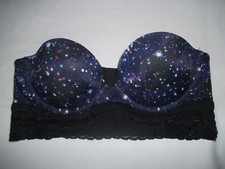 Victoria's Secret PINK strapless Bra Bustier 34B Galaxy Print w/Rhinestone Stars