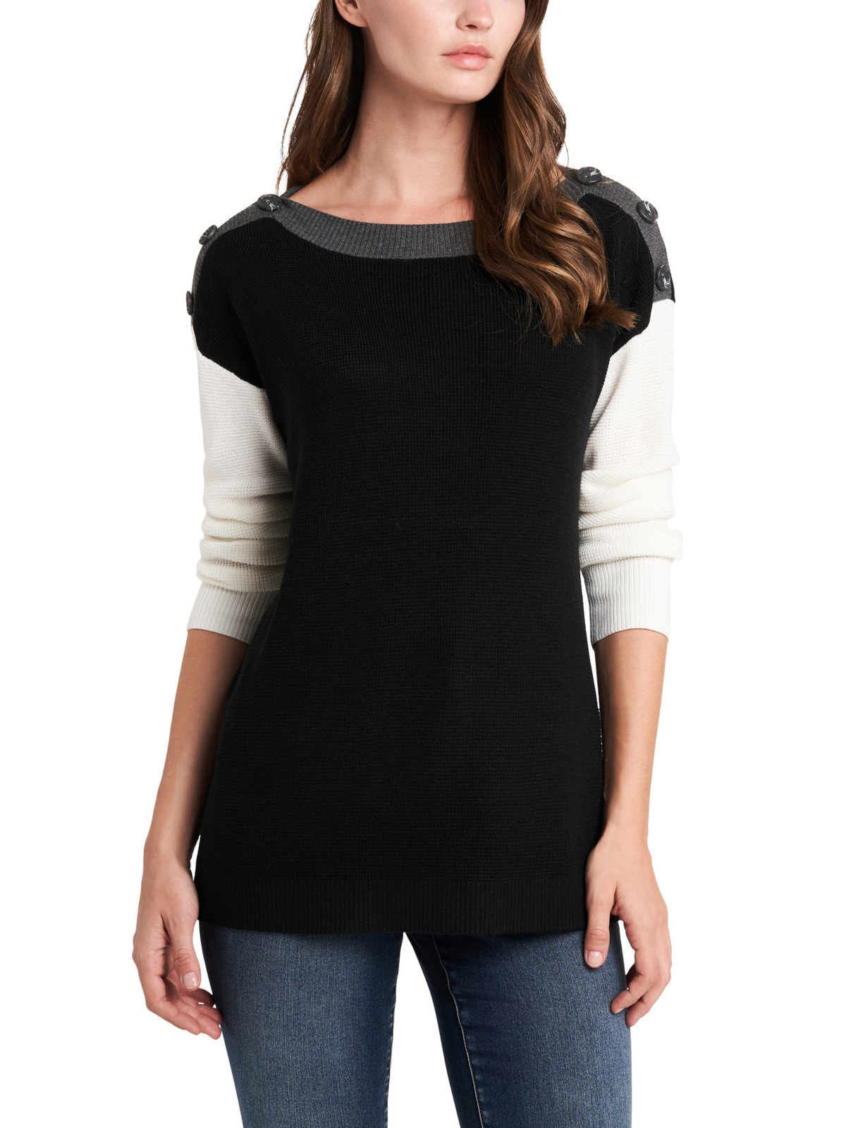 Женский черный свитер VINCE CAMUTO с пуговицами по бокам и длинным рукавом с вырезом лодочкой XXS