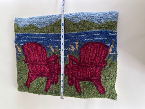 VTG Red Adirondack Lake Chair Hooked Wool Pillow 16” x 12” - Picture 11 of 14