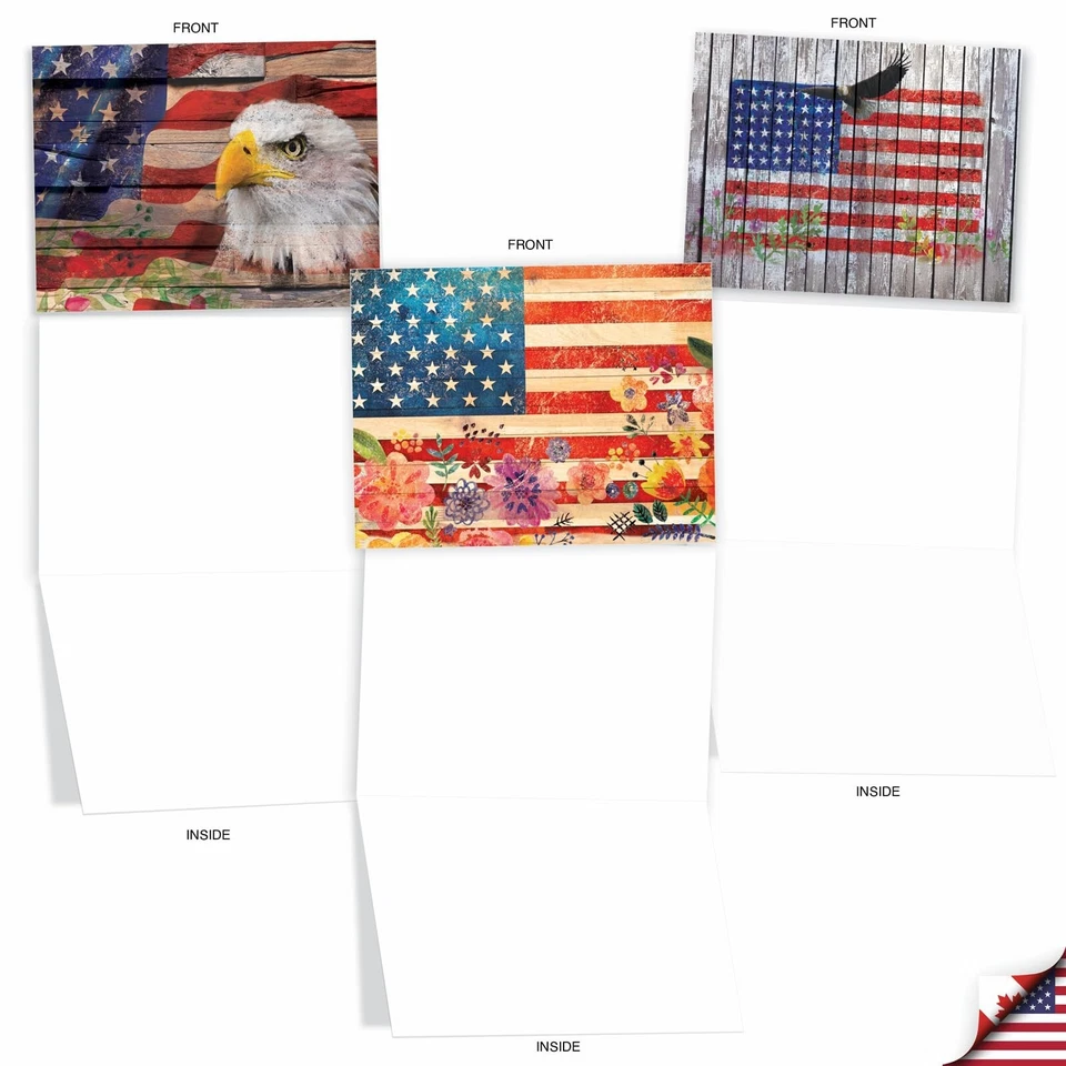 The Best Card Company - 20 tarjetas en caja con bandera americana en blanco (4 x 5,12 pulgadas) -... Foto 3 de 4