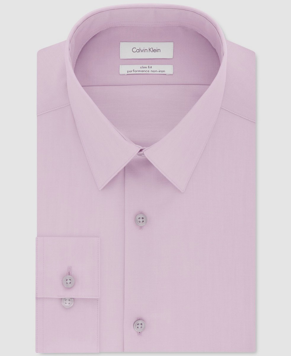 $80 Calvin Klein Men's Slim-Fit Purple Herringbone Cotton Dress Shirt 14.5  32/33 | eBay