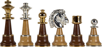 The Champion Chessmen Set Italy Solid Brass Wood 24K Gold Silver King Height: 5''