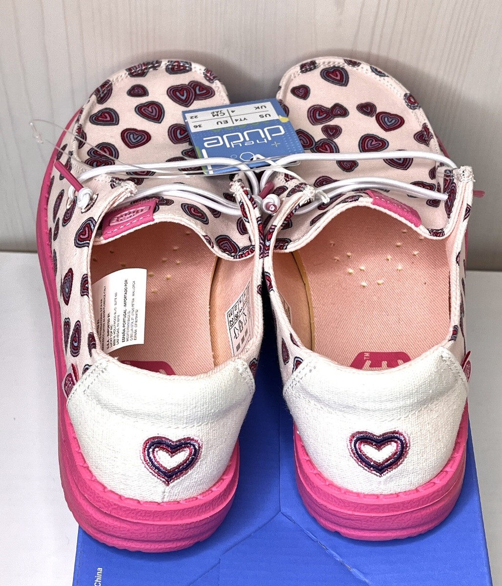Yo-Hey Hey Dude Wendy Youth Hearts Shoes Pink Valentine's Day Size 4 YT4