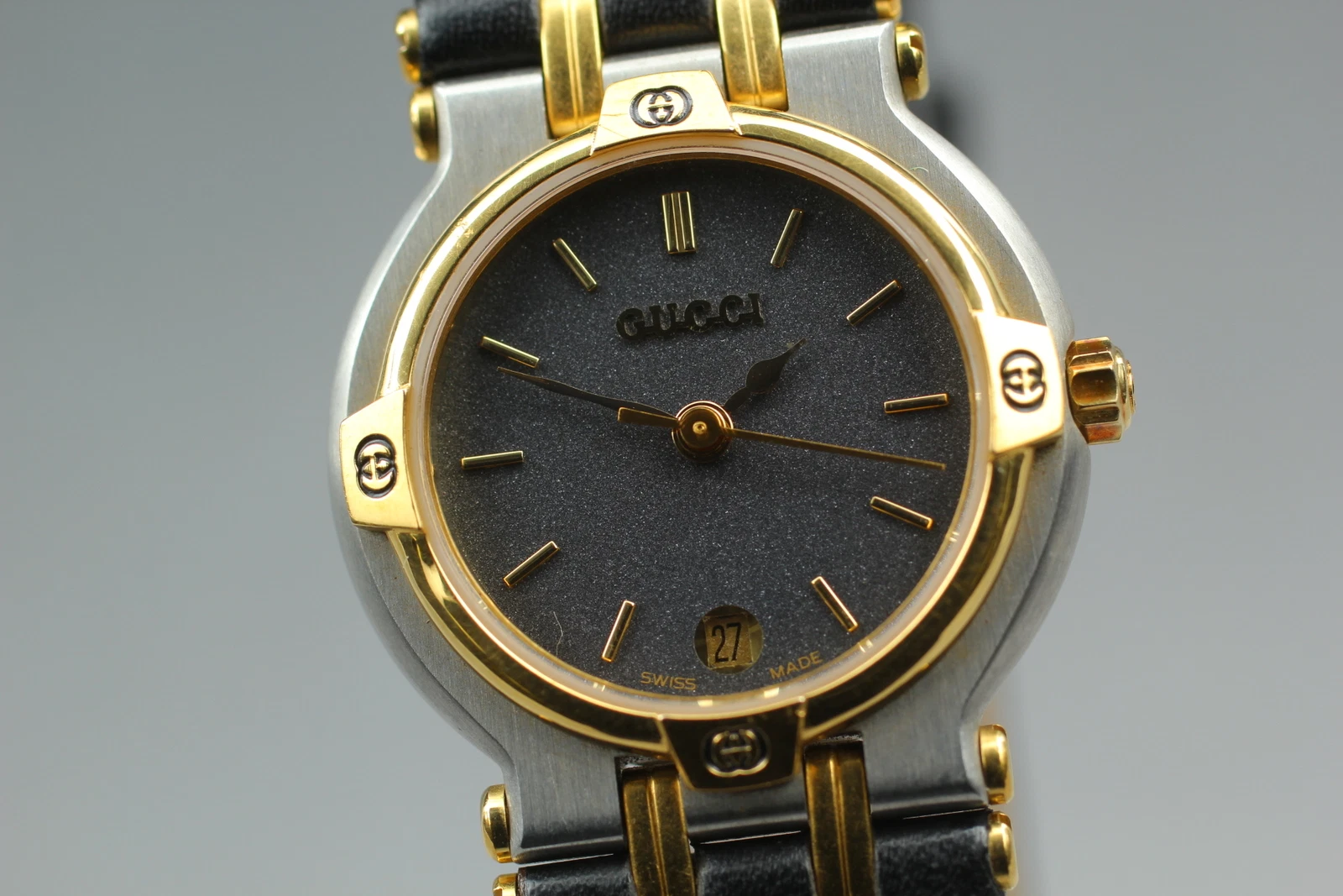 [PRESQUE COMME NEUVE] GUCCI 9000L cadran noir suisse date Qz montre femme du JAPON Y480