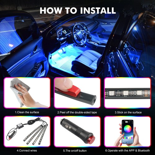 4x RGB LED Auto Innenraumbeleuchtung Fußraumbeleuchtung Telefon APP Steuerung - Picture 6 of 9