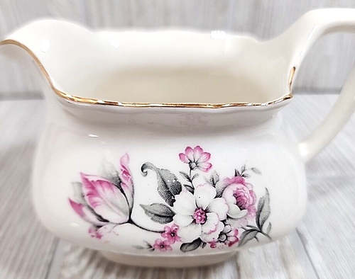 Lido WS George Canarytone - Creamer - Cream w/ Pink Flowers Gold Trim - Picture 10 of 11