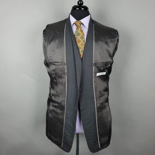 Versace Suit Jacket Mens 42L Wool Silk Peak Lapel Striped Blazer Wedding Office - Picture 5 of 17