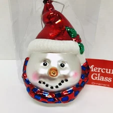 Department 56 Mercury Glass Snowman Head Christmas Ornament Santa Hat Handpaintd
