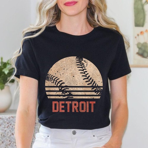 Vintage Baseball Detroit Shirt Cool Softball Gift T-Shirt - Picture 2 of 16