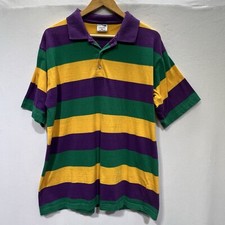 Vintage 80s 90s Mardi Gras Polo Shirt Mens XL USA Made Striped Color Block