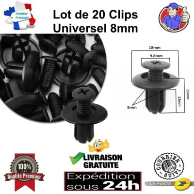 20 Clips Agrafe Fixation attache Universel 8mm Garniture Pare-choc Pare-Boue - Photo 1/4