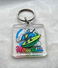 Hawaii Surfer Riding Wave Acrylic Keychain Vintage Colorful