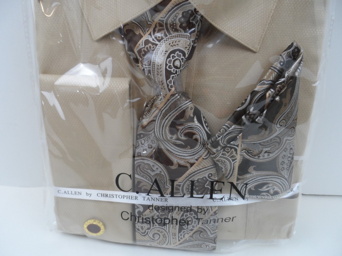 c allen dress shirts C. Allen NY Lt. Brown Men French Cuff Dress Shirt w/Tie-Handerchief  -19.5-36/37