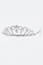 Sweet 15th Birthday Party Rhinestone Tiara Crown w/ Hair Combs Princess Silver