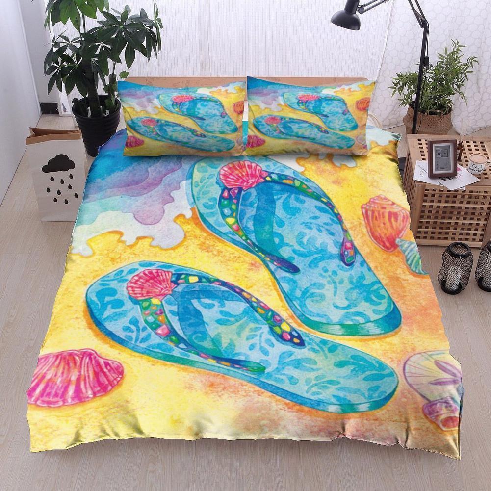 Beach Flip Flops Quilt Duvet Cover Set Comforter Cover Soft Children Bedclothes-image