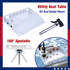Utility Boat Table w/Rod Holder Mount Portable Boat Caddy Organizer Marine Table