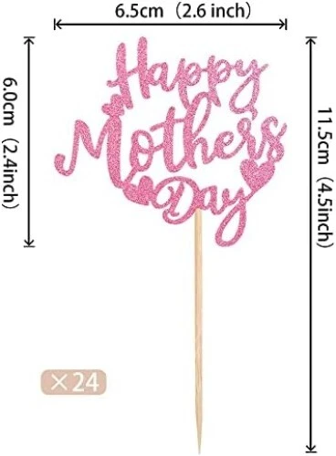 24 PCS Happy Mother's Day Cupcake Toppers with Glitter Heart Love Mother Best Mo - Image 3 of 4