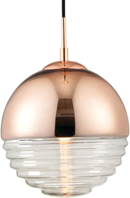 Hängende Decken Pendelleuchte - Kupfer & klare gerippte Glaskuppel Kugel Lampe