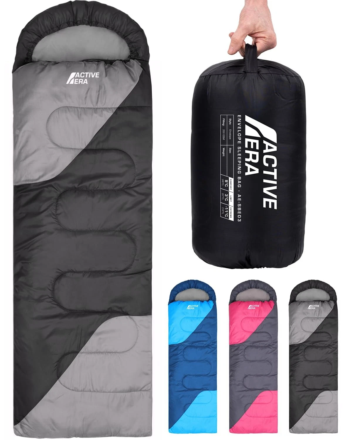 Premium Mummy Sleeping Bag 250 GSM, Sleeping Bag Winter & Summer, 0°C to 15°C, I...