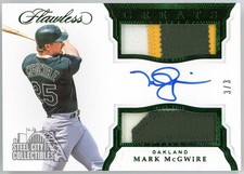 Mark McGwire 2019 Flawless Greats Emerald Dual Patch Autograph Card #GDMA-MM 3/3