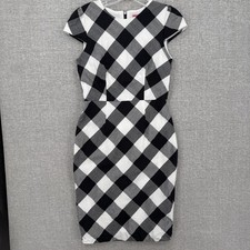 Betsey Johnson Dress Womens 4 Black Gingham Pencil Knee Length Cap Sleeve