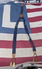 Pelican USA Suspenders W/ Leather Braces Solid Navy Blue Vintage