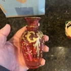 Vintage Vecchia Murano Glass Vase w Gold Trim Ruby Red 4.5"