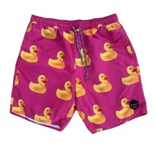 Neff Men  s Shorts Trunks Sz Medium Pink Rubber Duckie Drawstring Swim Workout